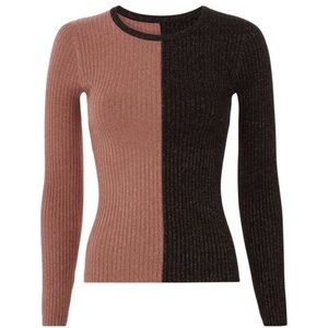 INTERMIX Metallic Two Tone Corinna Ribbed Knit Color Block Sweater